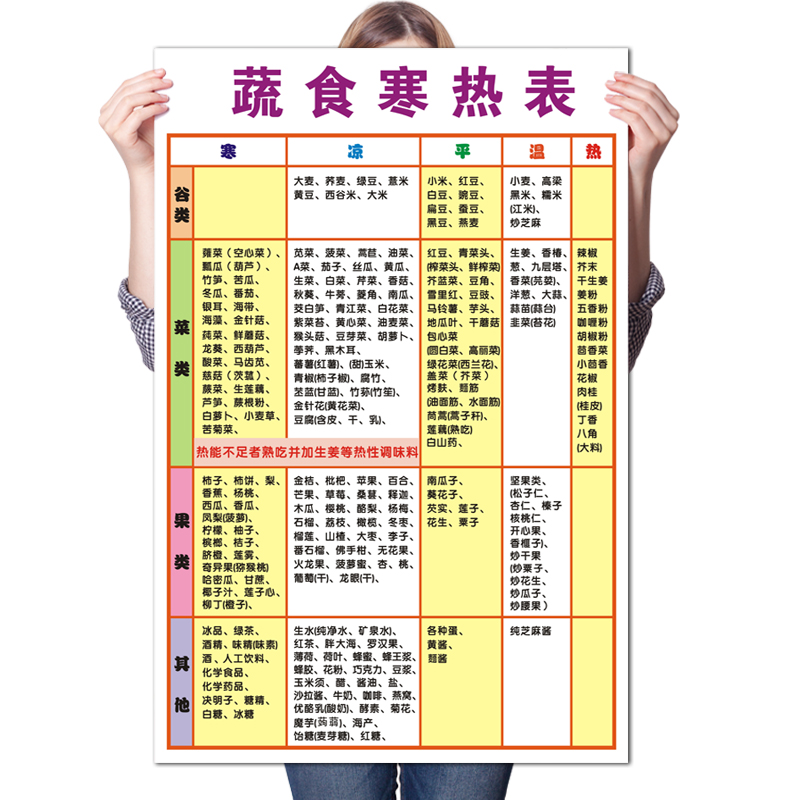 蔬食寒热表家用食物挂图中医膳食养生文化宣传海报传统原始点知识