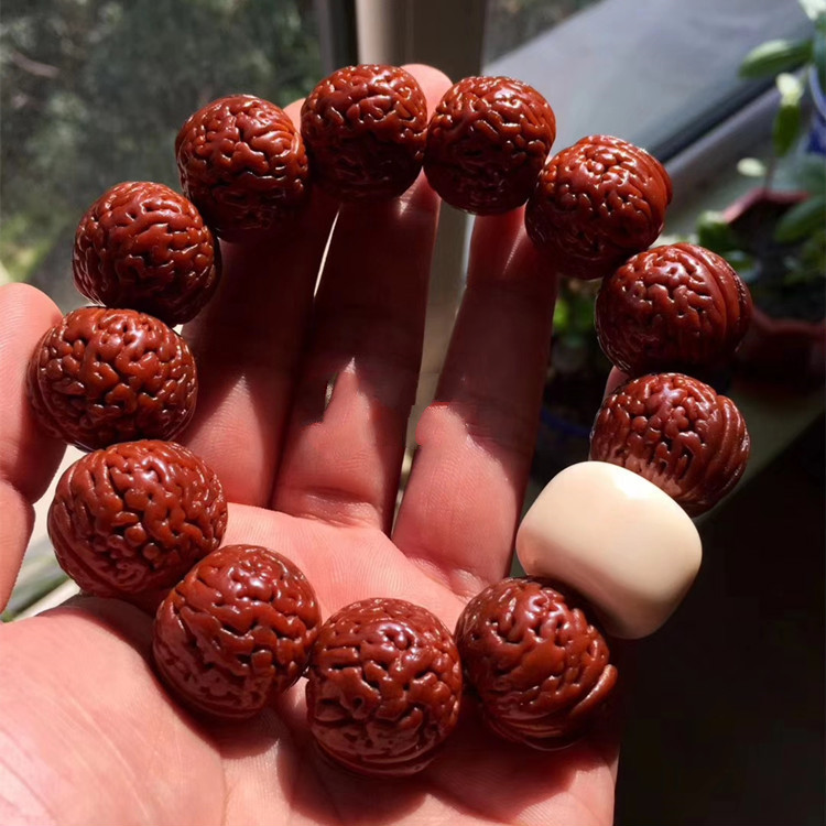 野生正圆精品矮桩磨盘老树桃核手串脑纹密蚂蚁纹脑纹文玩核桃手链边20