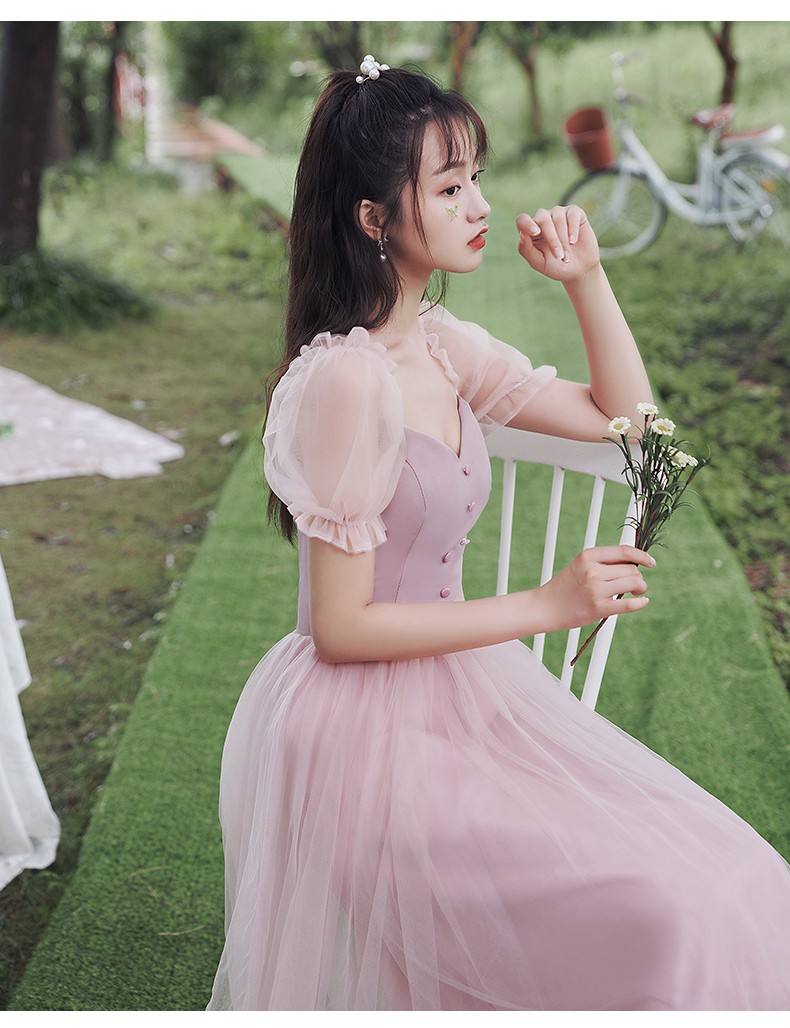 袋鼠伴娘服粉色中长款2020年新款秋款伴娘团礼服女仙气质显瘦平时可穿