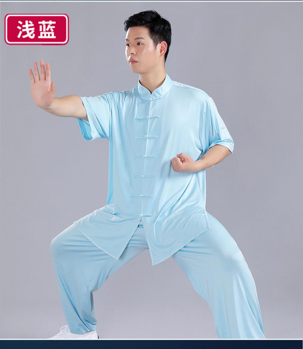 牛奶丝太极服男太极拳练功服男装2021新款夏季套装服装春秋黑色短袖s