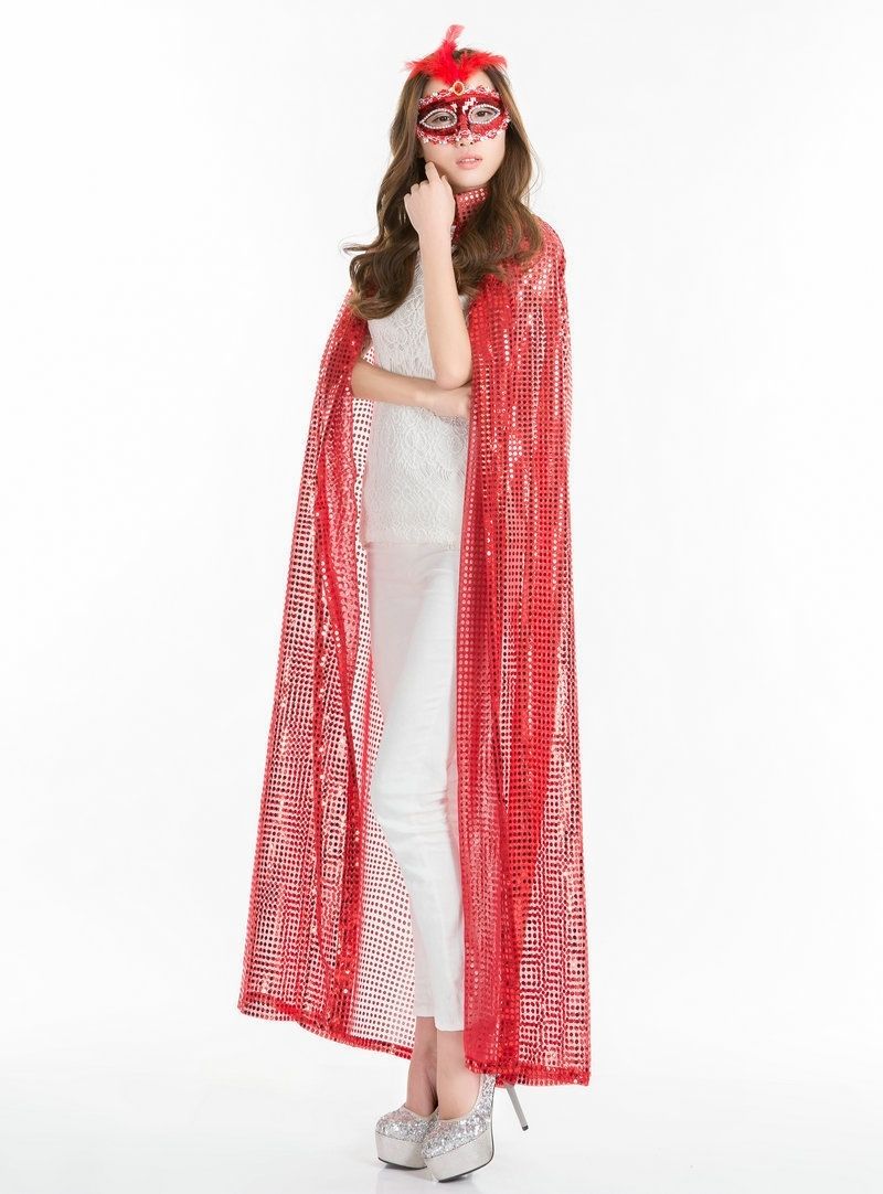 恋依小铺新品面纱女古代选美颁奖披风斗篷演出活动舞台袍子亮片披肩花