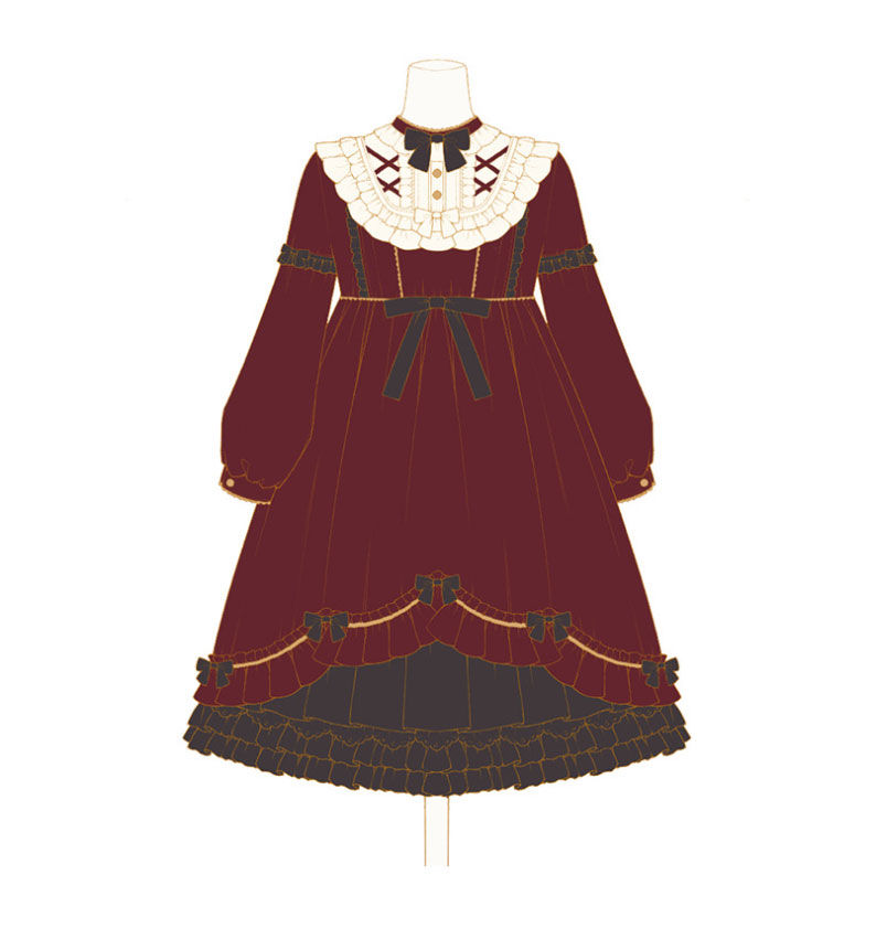 春秋纯色a字裙日系lolita小高腰连衣裙洛丽塔op 钳色 s