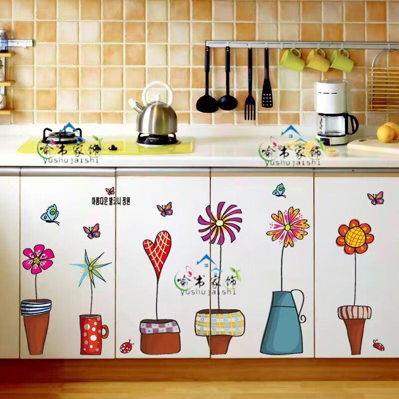 精选冰箱装饰贴纸自粘两门贴画卡通单门冰柜贴纸橱柜双开门防水厨房贴