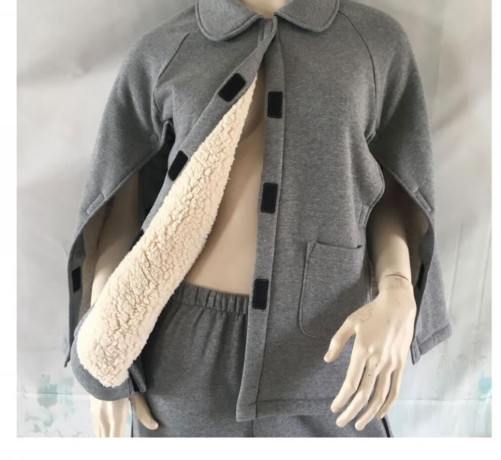 手臂骨折衣服冬季加绒加厚卧床老人家瘫痪男女绒易穿