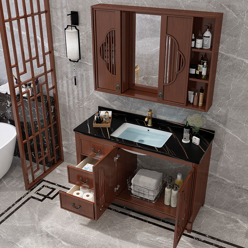 凸凸(tutu)卫浴新中式浴室柜组合实木岩板洗手台现代洗漱面盆柜卫生间