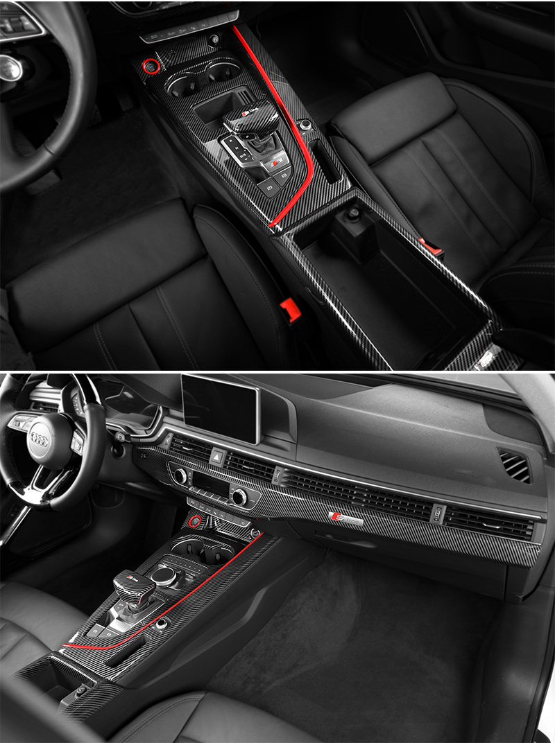 点缤奥迪a4l内饰改装碳纤纹a5中控饰条排挡头盖钥匙套壳出风口面板银
