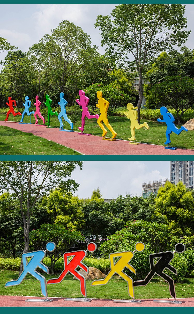 自行车运动跑步人物剪影玻璃钢雕塑学校体育跑道公园公路装饰摆件