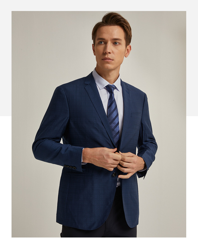 梦特娇21春季新款男士商务休闲西服 时尚混纺格纹纯色单西外套 男 b1