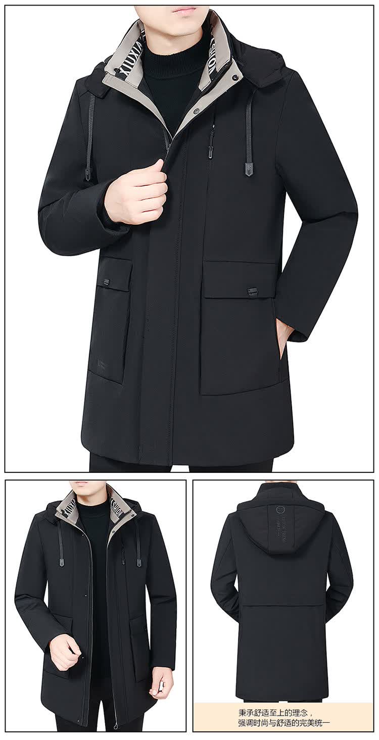 花花公子正品羽绒服男款中老年爸爸冬装保暖衣服中长款冬季外套男 909