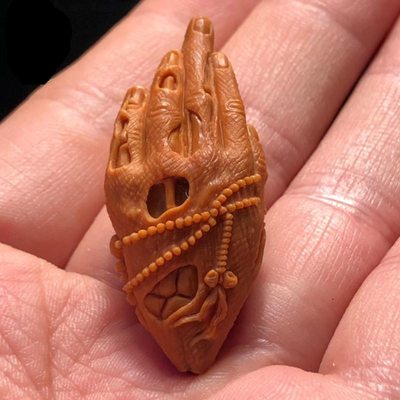 佛手橄榄核单籽 一念之间佛手核雕背云挂件手工祈祷双手合十一心向佛