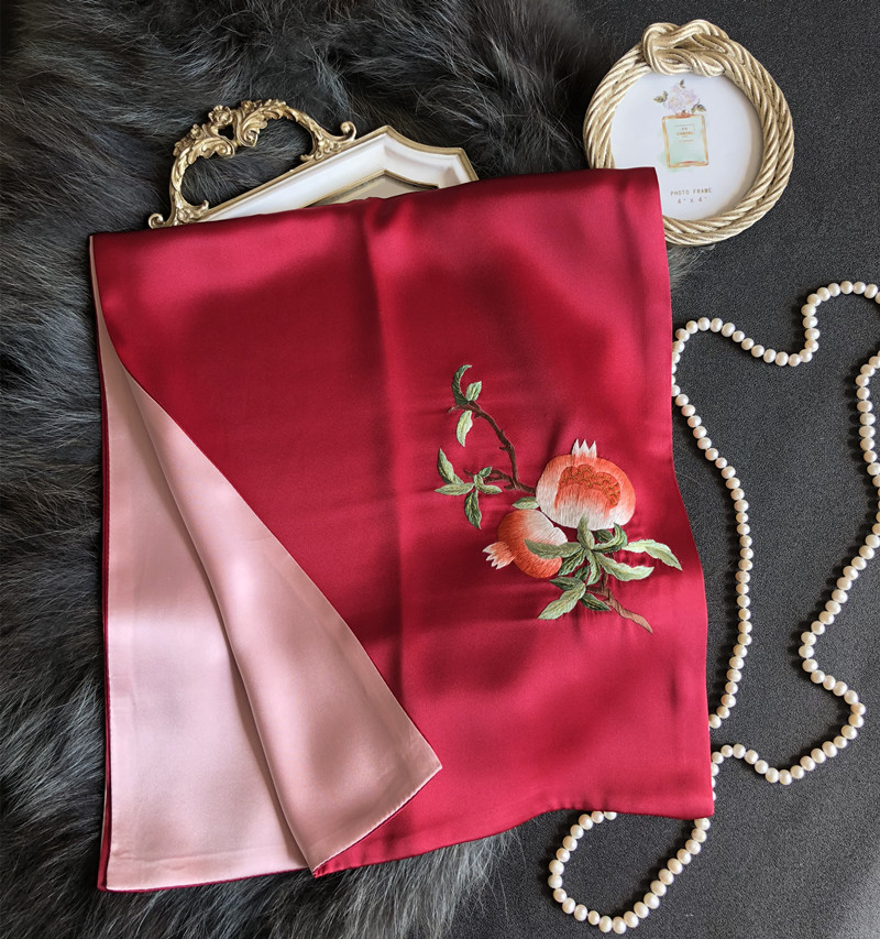 中国红真丝刺绣围巾女桑蚕丝手工苏绣花百搭丝巾披肩杭州礼品 中国红