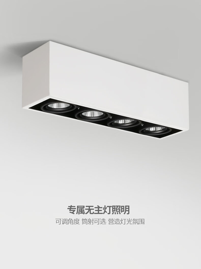 长方形斗胆灯射灯明装led四头筒灯cob多头格栅灯长条4头吸顶盒子小号