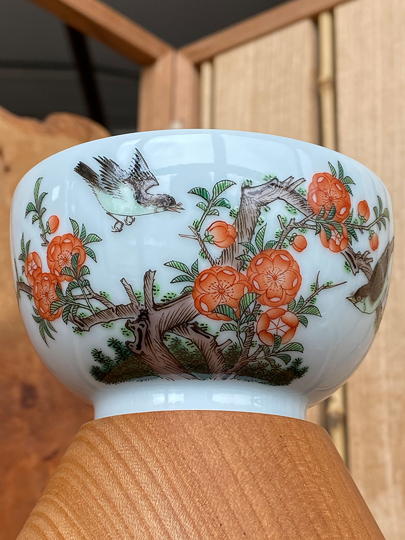 景德镇春风祥玉 邹俊窑制八字款 古彩喜上眉梢 品茗杯