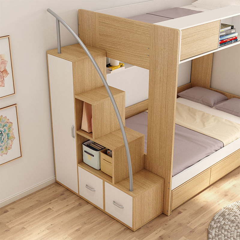 雄卓楼梯柜梯高低床双层床上下床阁楼带衣柜储物抽屉登高柜苹果绿四