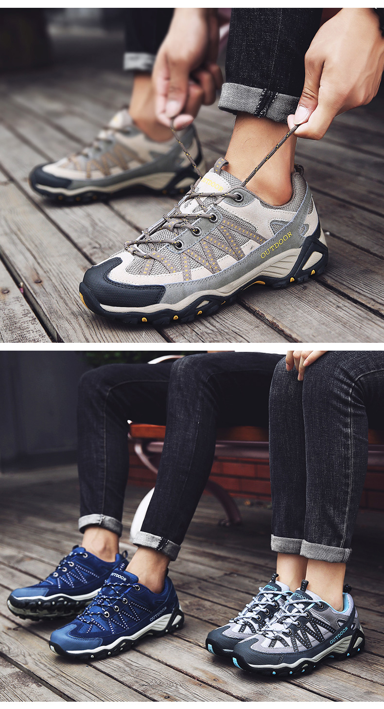 南极人男鞋2020新款户外登山鞋真皮透气秋季情侣款休闲鞋春秋旅游鞋