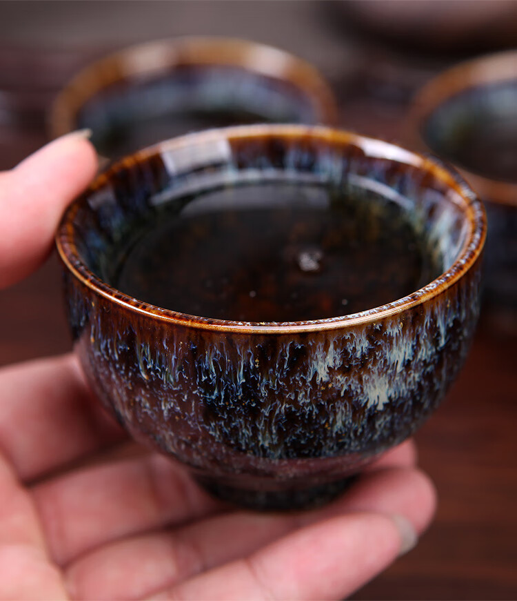 釉建盏主人杯窑变功夫茶具家用小茶杯茶盏单杯 深海蓝天目釉斗笠杯