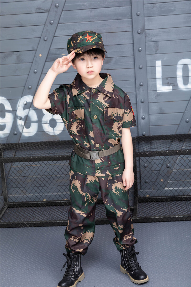 儿童迷彩服套装男女幼儿中小学生夏冬令营少儿拓展服军训服 荒漠短袖  