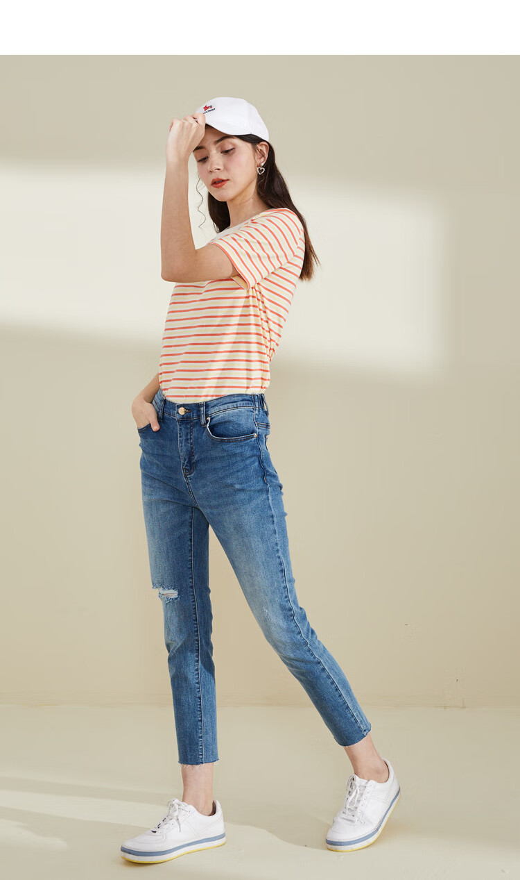 eland2020破洞做旧休闲显瘦牛仔裤女eetja23e1c 中牛仔色(01)m/indigo