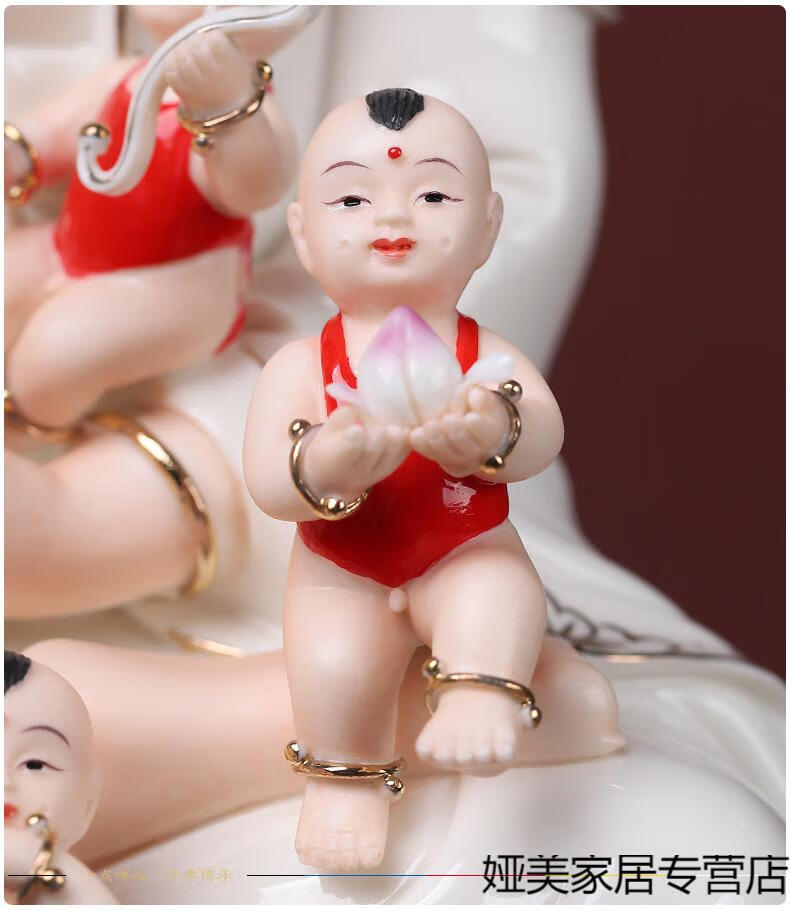 可狄戴玉堂陶瓷送子观音菩萨像观世音菩萨佛像居家神像供奉家用摆件h