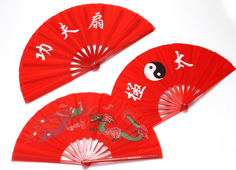 功夫扇子红色太极扇响扇成人儿童舞蹈扇子双面中国武术健身表演扇一尺
