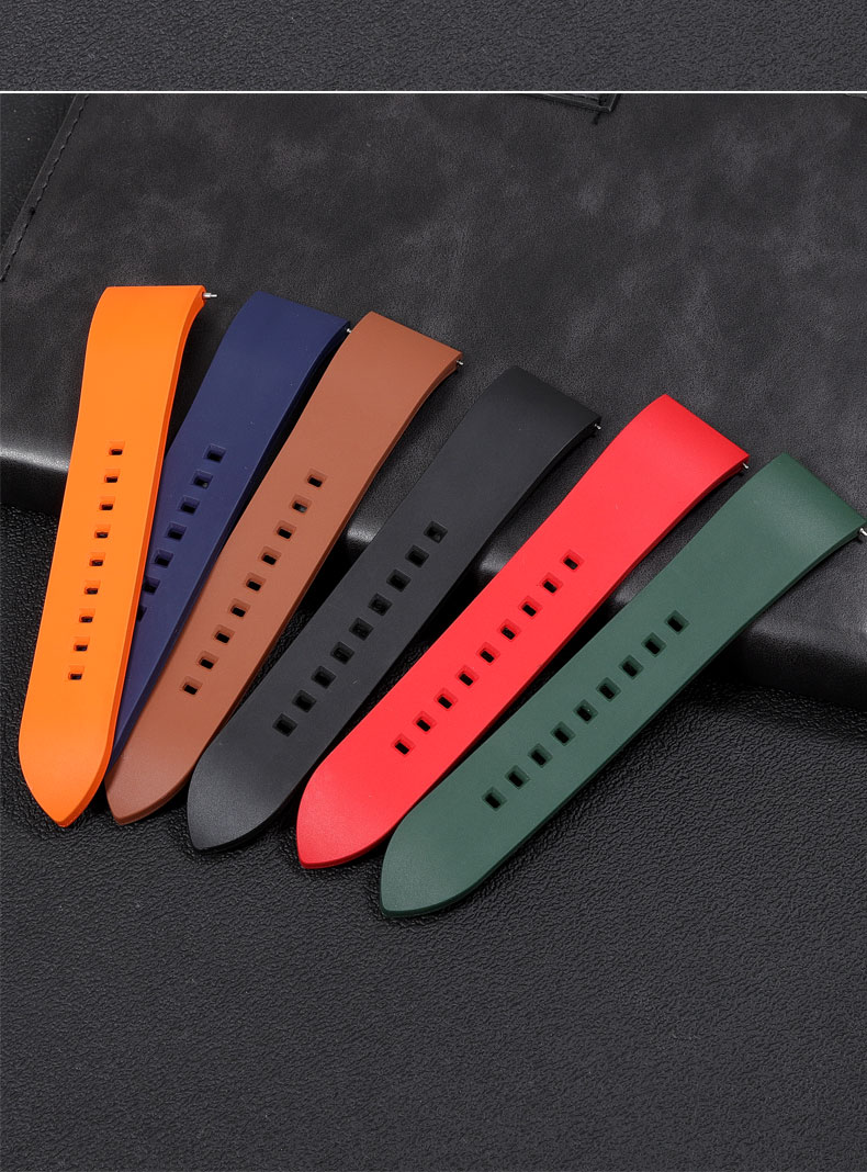 表带正品氟橡胶表带22mm男士黑色硅胶适用手表带方尾款蓝色a级蝴蝶