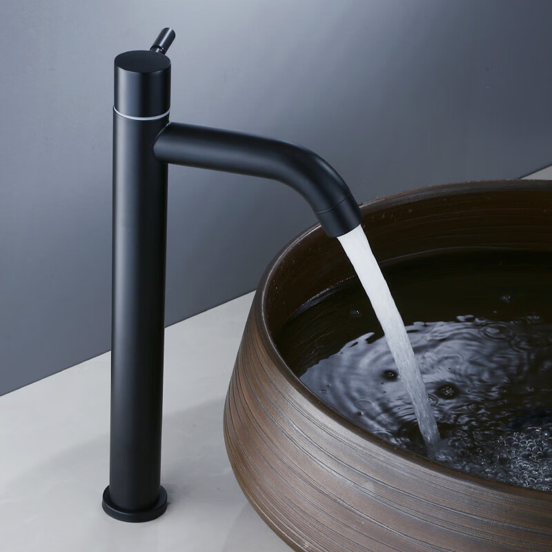 黑色单冷立式阳台水龙头卫生间洗脸面盆洗手盆单孔304不锈钢龙头 弯嘴