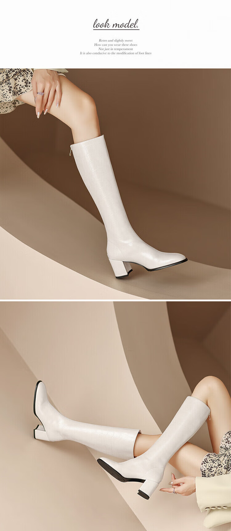 【牛皮】她他huansen女鞋真皮英伦风长筒靴女不过膝长靴时尚百搭厚底