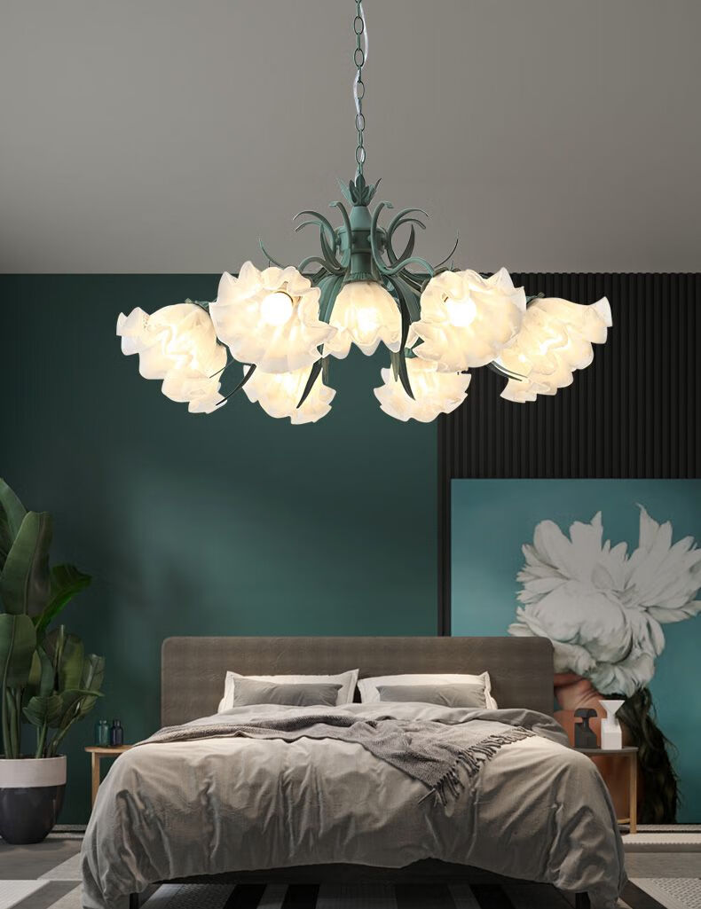 北欧田园风格花朵灯客厅创意个性美式乡村网红吊灯餐厅卧室灯具 6头
