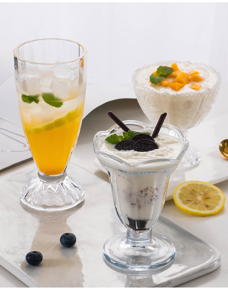 甜品玻璃杯冰激凌玻璃甜品杯家用创意高脚果汁奶茶杯奶昔酸奶雪糕