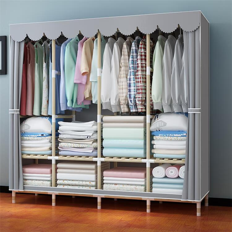 简易衣柜布衣柜子木布艺收纳家用出租房用现代简约结耐用咖啡色