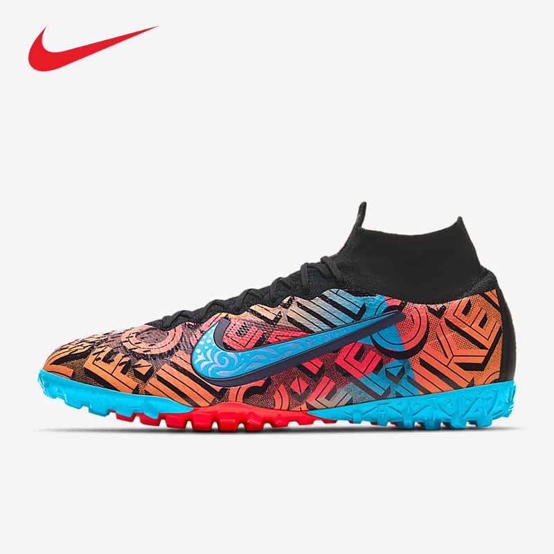 nike耐克刺客13fc墨西哥城tf碎钉人草高帮足球鞋男涂鸦红蓝43