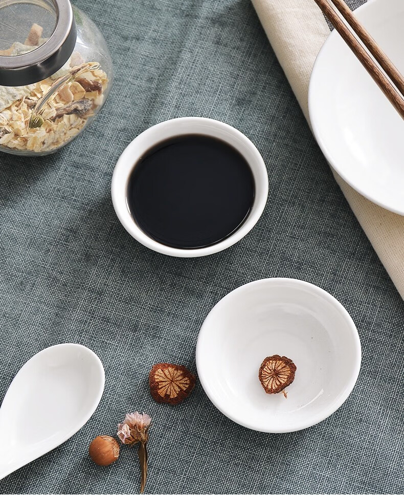 碟子小瓷碟子白色陶瓷早餐碟子蘸料调料碟子家用醋碟子 4英寸小吃碟10