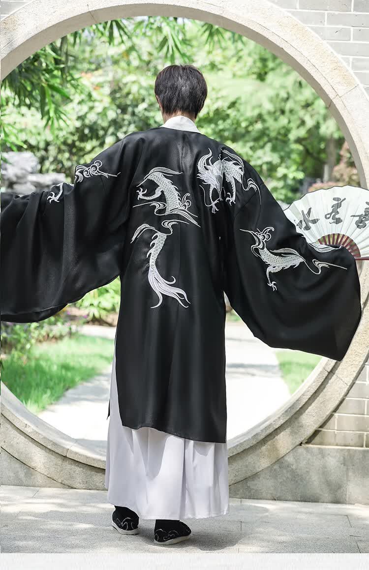 汉服男暗黑系原创神龙刺绣传统大袖汉服男女古装中国风情侣大码班服