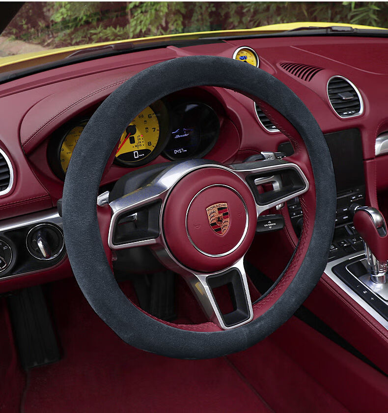 专用于保时捷新卡宴macan方向盘套真皮718帕拉梅拉翻毛皮方向盘套