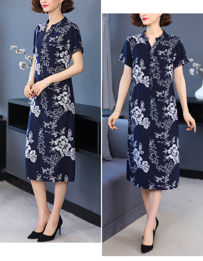 夏季特价皮尔卡丹轻奢品牌高档女装妈妈直筒连衣裙棉麻夏装新款中老年