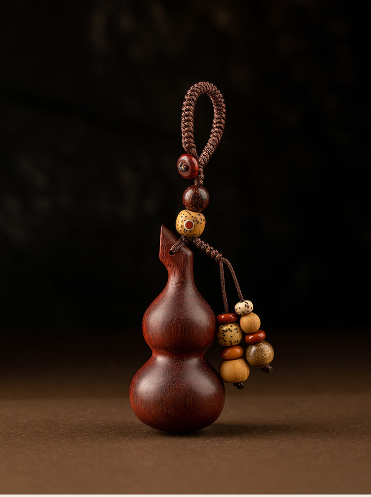 紫檀木葫芦钥匙挂件镶银本命佛平安符汽车钥匙扣创意男女礼物 竖款-本