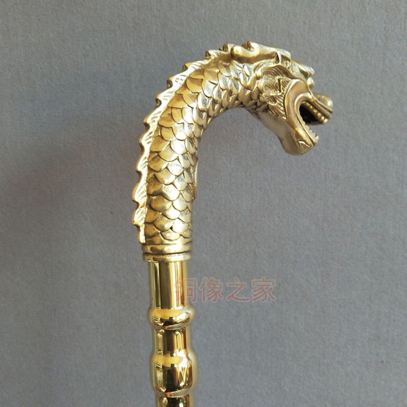 铜拐杖 纯铜龙头拐杖 拐棍手杖 老人拐杖 老寿星 黄铜本色铜器 马头