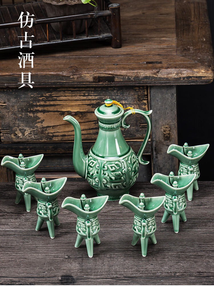 酒盏仿古陶瓷酒具酒杯套装家用复古风酒樽中式酒盏酒壶小酒盅爵杯凤壶