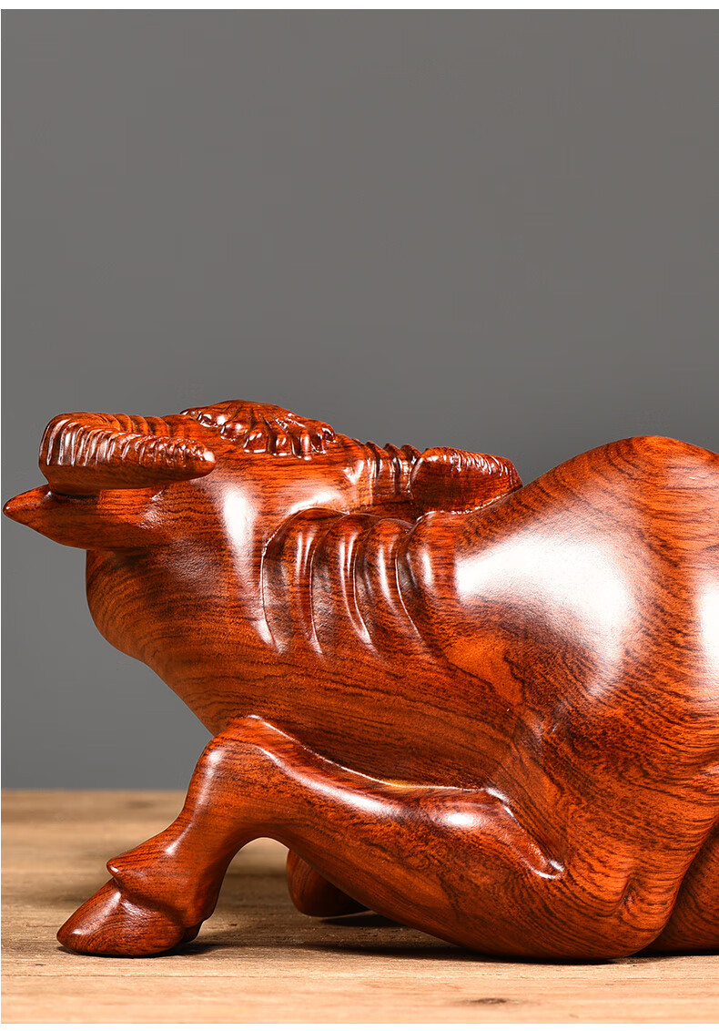 与山择林花梨木雕水牛摆件实木雕刻生肖卧牛家居办公室摆设开业送礼