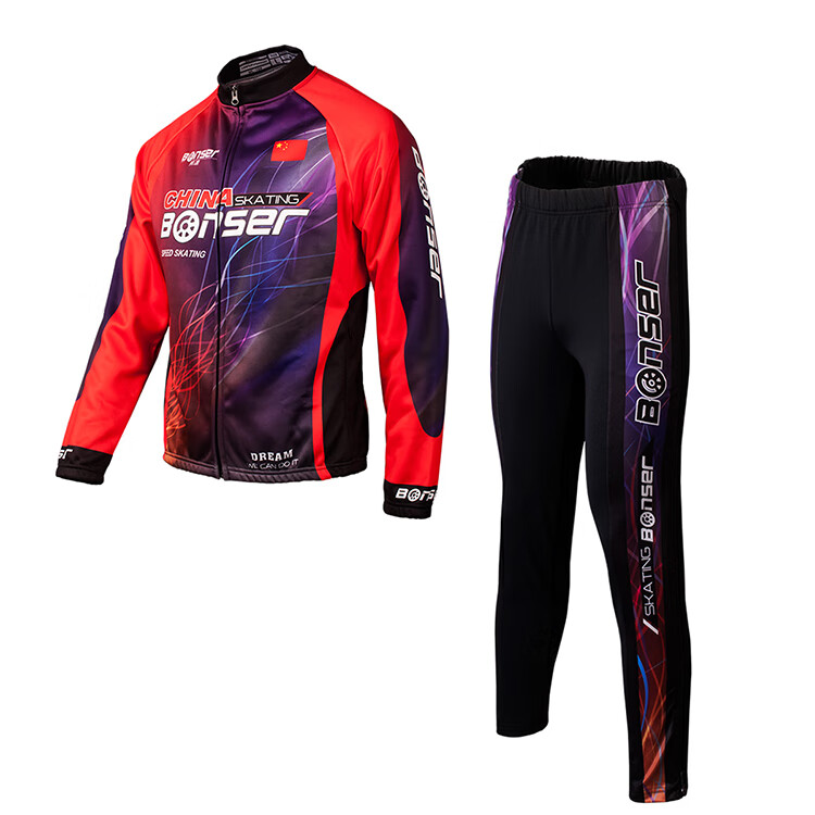 冬款抓绒轮滑服儿童速滑服保暖加厚防风运动溜冰分体服装 炫彩上衣 s