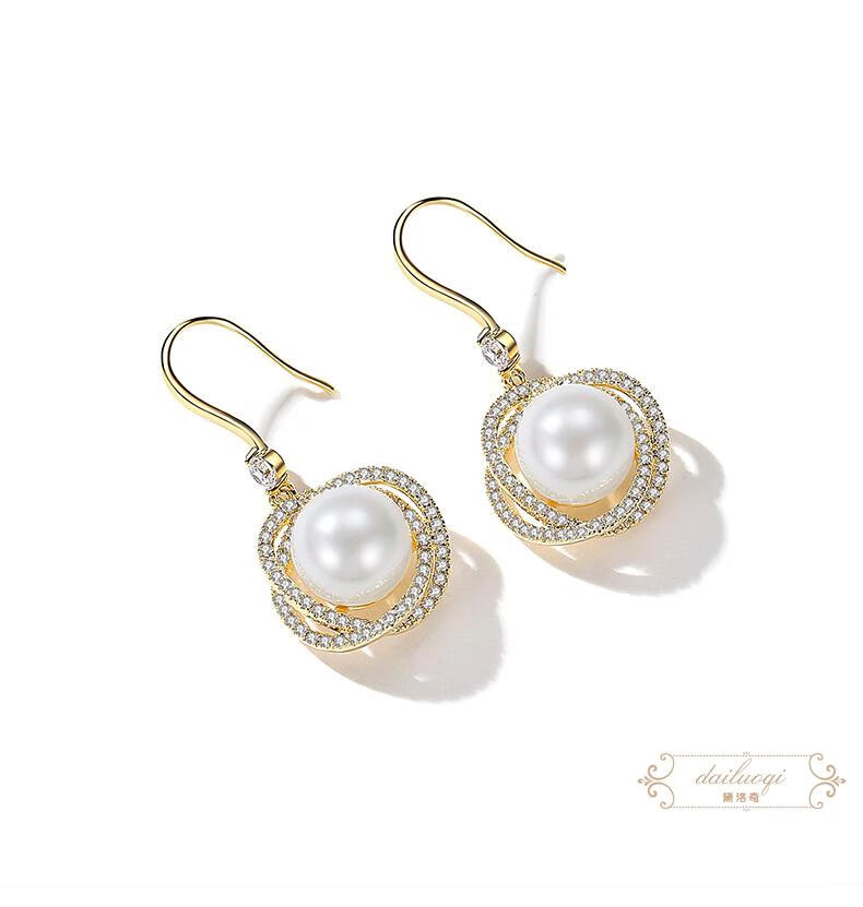 黛洛奇轻奢品牌耳环女香槟玫瑰仿珍珠耳坠新款气质时尚感简约耳坠饰品