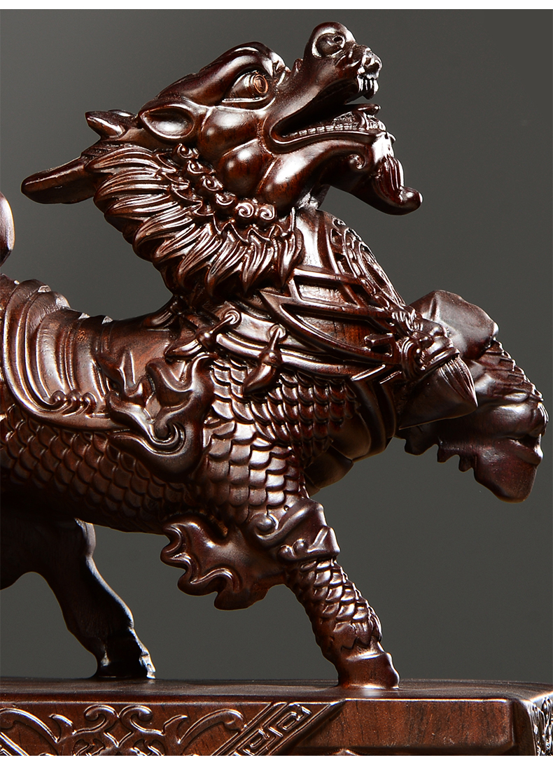 木雕麒麟摆件实木一对瑞兽家居客厅电视柜办公装饰红木工艺品 精雕