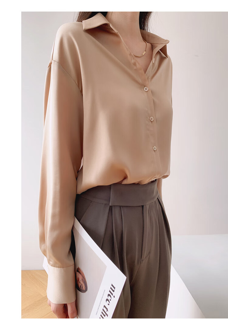 2021春装新款衬衣女设计感小众法式温柔风上衣复古港味衬衫感 香槟色