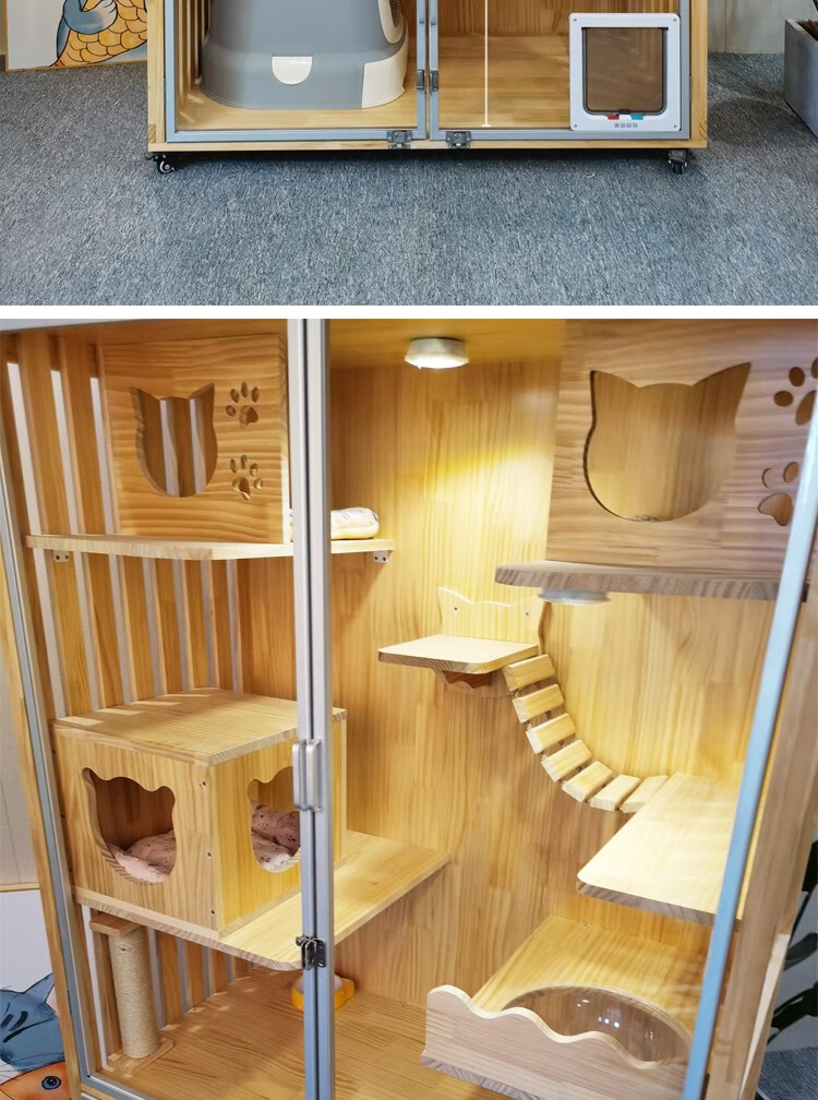 (顺丰发货)实木猫笼子猫别墅超大号猫舍豪华猫窝猫柜展示柜双层三层