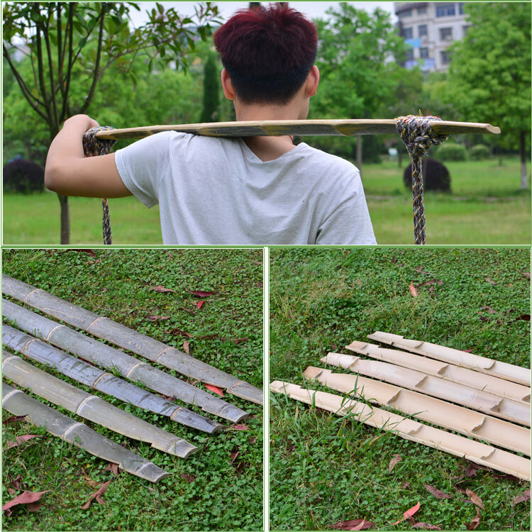 苏茂 农夫手工楠竹扁担 竹挑子 挑水工具专用扁担 带绳和铁挂钩竹扁担