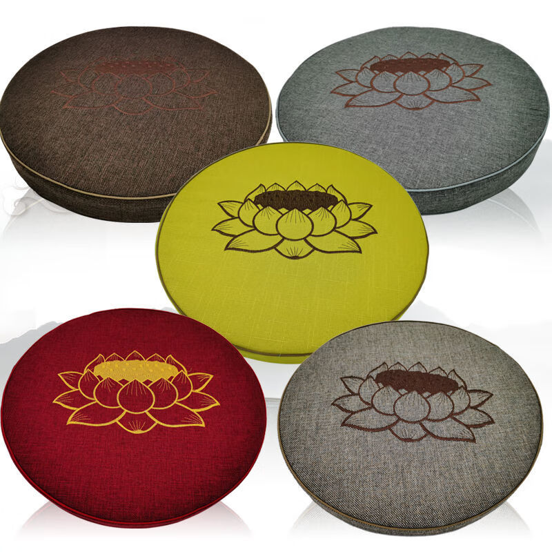 佛垫跪拜垫家用九品莲花刺绣磕头拜垫加厚圆形打坐禅修垫蒲团黄色锦缎