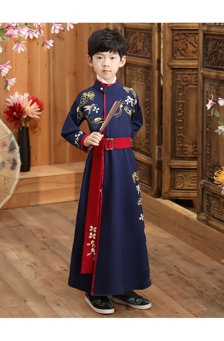 微爱的小松鼠男童汉服春款儿童中国风复古唐装男孩汉服古装公子服装