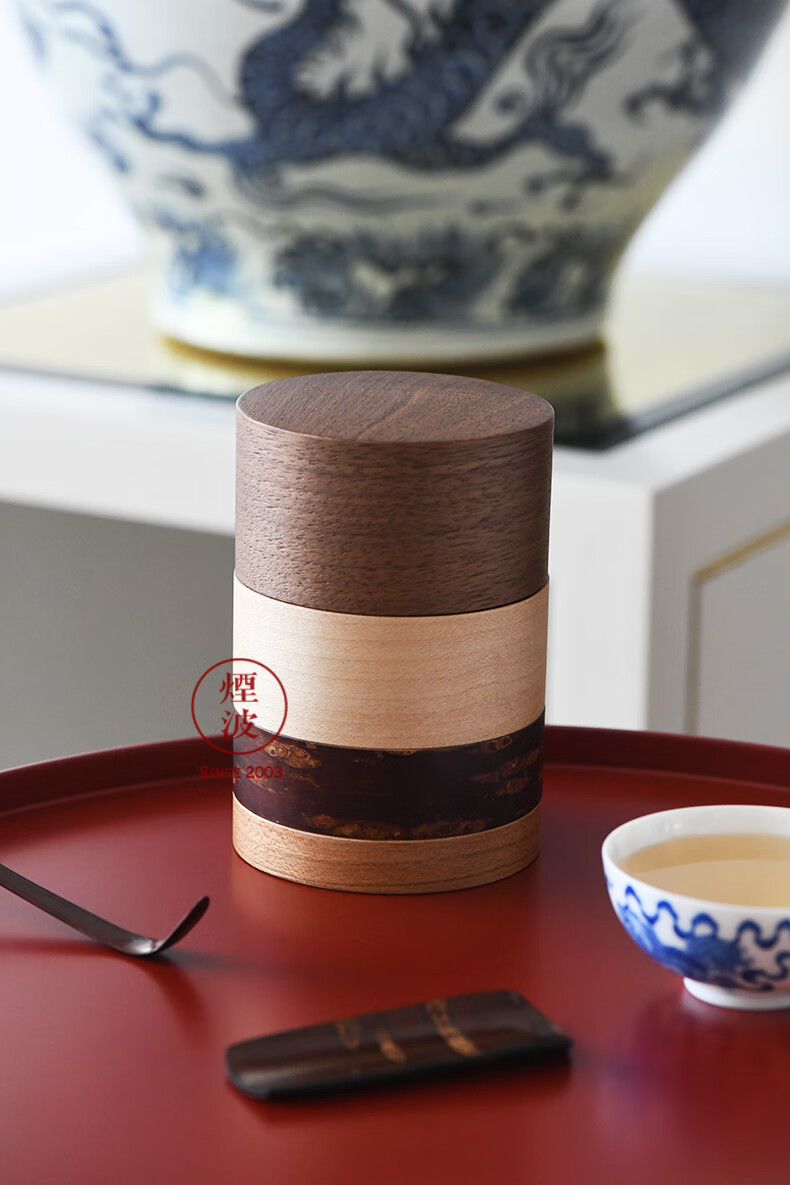 日本角馆藤木伝四郎 轮筒4色 无地皮核桃木樱桃木枫木 茶叶罐茶筒