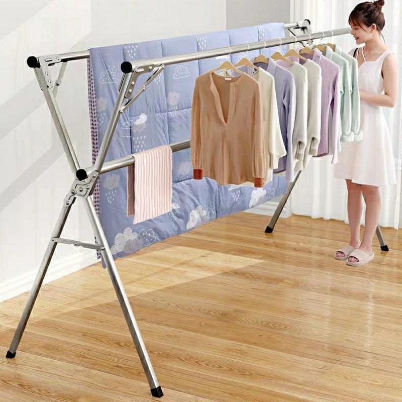 落地折叠室内外晒衣架双杆三杆式阳台挂衣架x型简易晾衣 金振贤 全