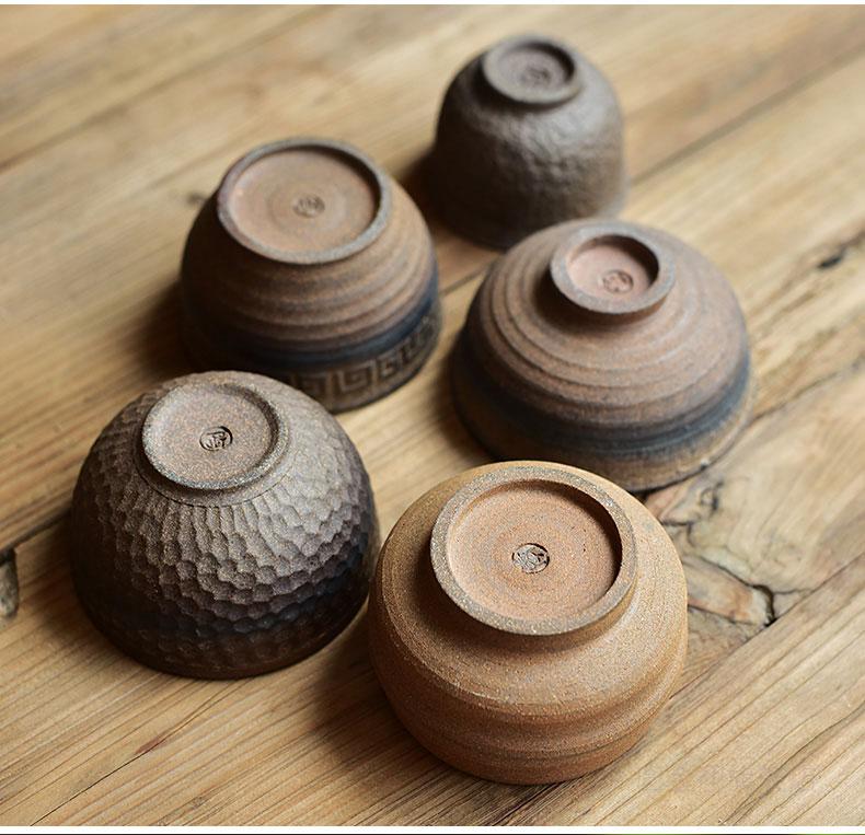 陶土茶杯陶迷鎏金粗陶茶杯陶瓷单杯仿古中式陶土大号功夫茶具无釉主人